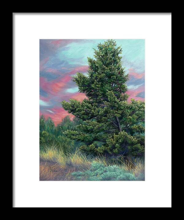 Landscape Framed Print featuring the painting High Mountain Tree by Lucie Bilodeau