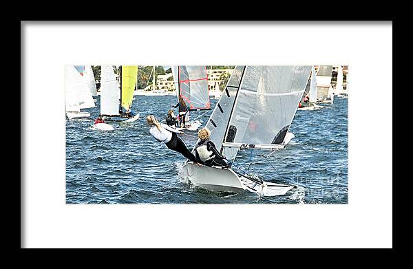 Csne10a Framed Print featuring the photograph High School Children Sailing Racing by Geoff Childs