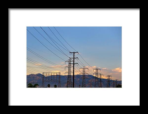 Wire Framed Print featuring the photograph High voltage power lines in the sky by Douglas Sacha