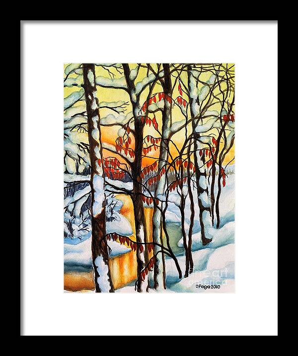 Winter Framed Print featuring the painting Highland Creek Sunset 1 by Inese Poga