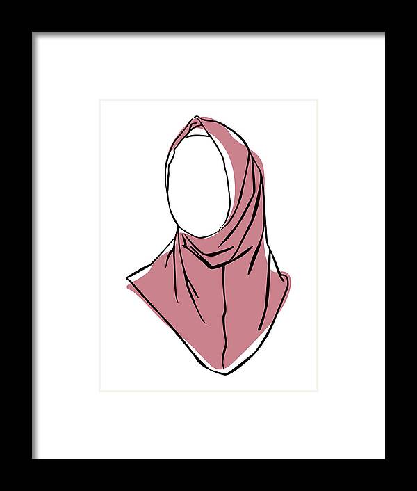 Women Muslim Framed Print featuring the digital art Hijab Woman 04, Single Line Art Colored Set by Mounir Khalfouf