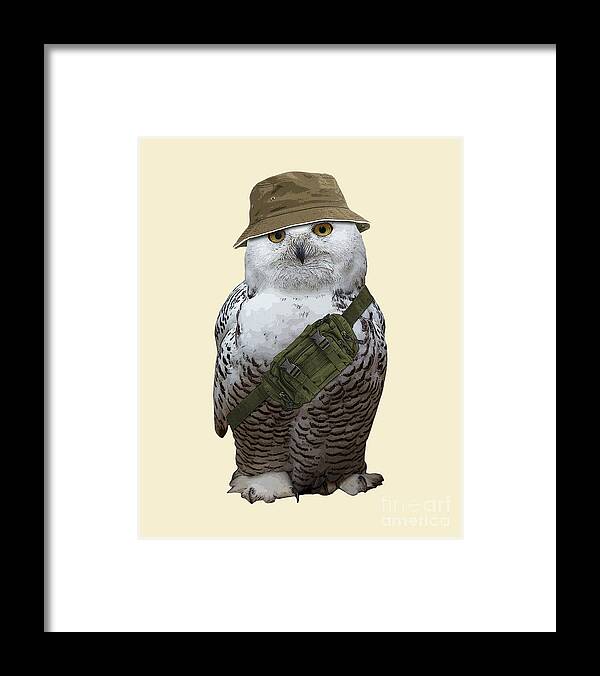 Owl Framed Print featuring the mixed media Hiking owl by Madame Memento