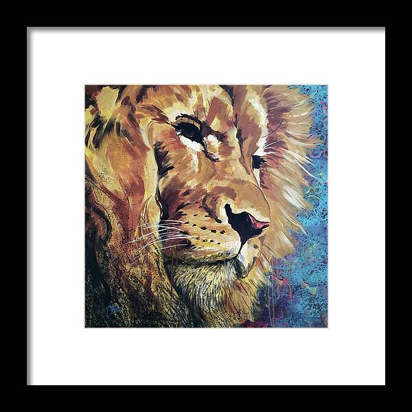 Lion Framed Print featuring the painting His Majesty by Shawn Conn
