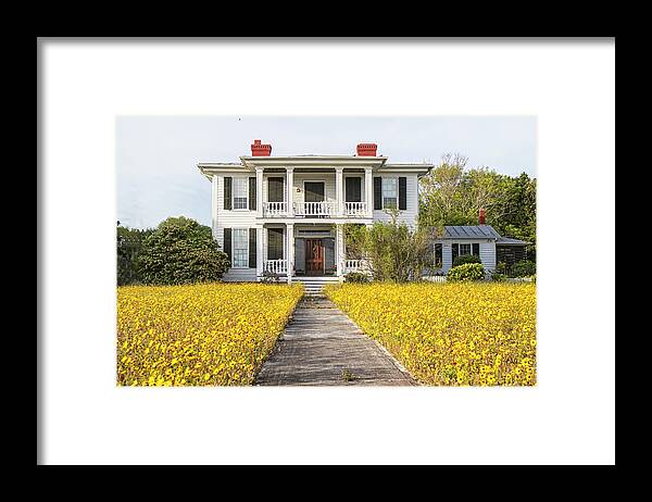 Beaufort Framed Print featuring the photograph HIstoric Home With Yard of Wildflowers - Beaufort North Carolina by Bob Decker