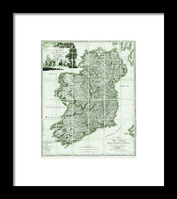 Ireland Framed Print featuring the photograph Historic Map of Ireland 1797 Shades of Green by Carol Japp