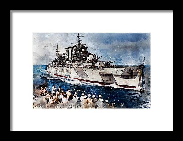 Warship Framed Print featuring the digital art HMS Devonshire by Geir Rosset