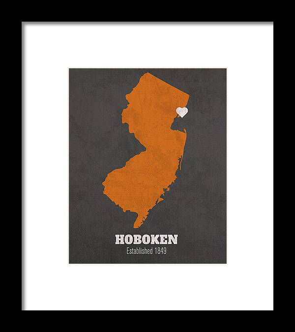 Hoboken Framed Print featuring the mixed media Hoboken New Jersey City Map Founded 1849 Princeton University Color Palette by Design Turnpike