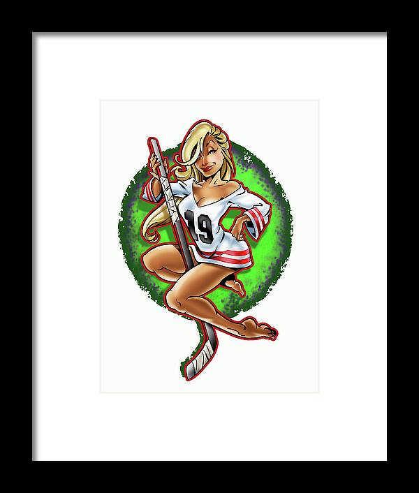 Hockey Framed Print featuring the drawing Hockey Pin-Up by Aaron Warner