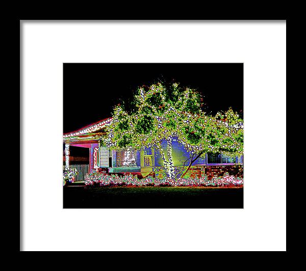Night Photograph Of A House Lit Up With Holiday Lights Framed Print featuring the photograph Holiday House by Andrew Lawrence