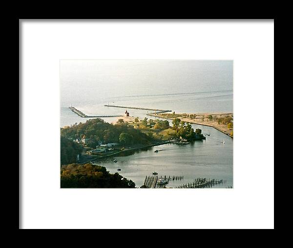 Holland Framed Print featuring the photograph Holland Michigan Harbor Big Red Aerial Photo by Michelle Calkins