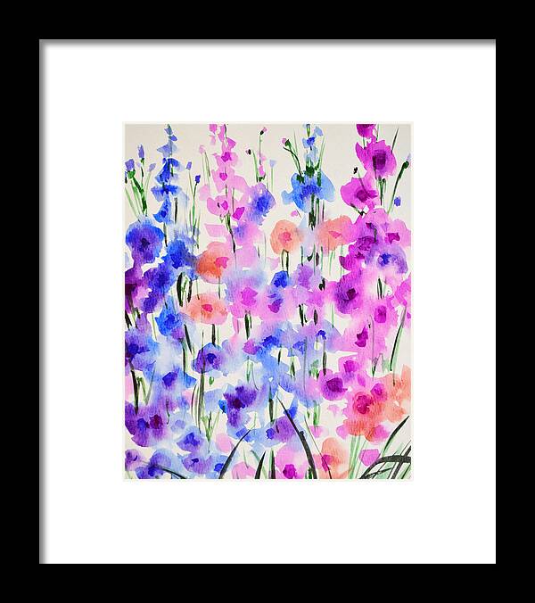 Hollyhocks Framed Print featuring the painting Hollyhocks 2 by Amy Giacomelli