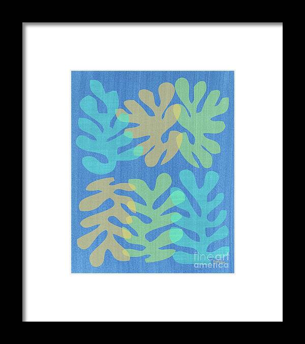 Mid Century Modern Framed Print featuring the mixed media Homage to Matisse on Blue by Donna Mibus