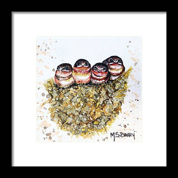 Baby Birds Framed Print featuring the painting Home Alone by Maria Barry