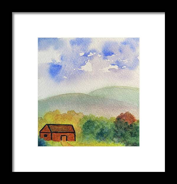 Berkshires Framed Print featuring the painting Home Tucked Into Hill by Anne Katzeff