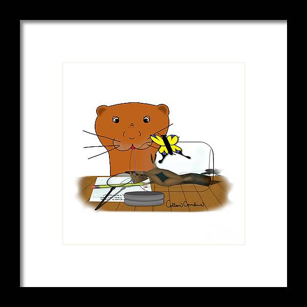 Oliver The Otter Framed Print featuring the digital art Homeschooling Oliver The Otter - The Butterfly by Colleen Cornelius