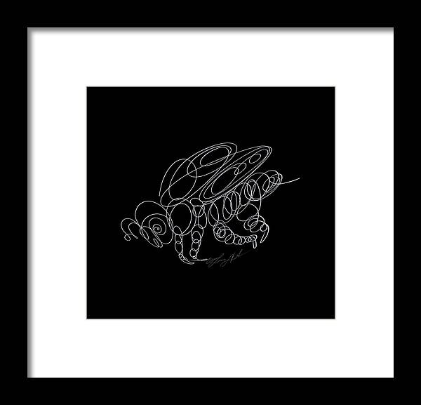  Bee Pollen Framed Print featuring the drawing Honey Bee Line Drawing Transparent on Dark Background by Lena Owens - OLena Art Vibrant Palette Knife and Graphic Design