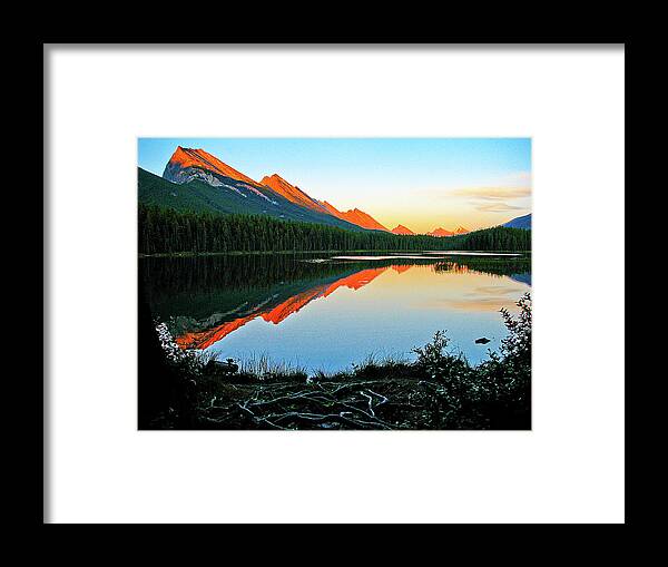 Mountains Lake Canada Rockies Framed Print featuring the photograph Honeymoon Lake by Neil Pankler