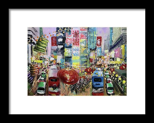 Hong Kong Busy Colourful Vibrant Framed Print featuring the painting Hong Kong by Tom Smith