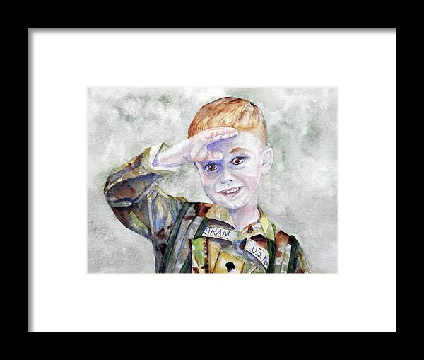 Boy Framed Print featuring the painting Honoring Dad by Barbara F Johnson