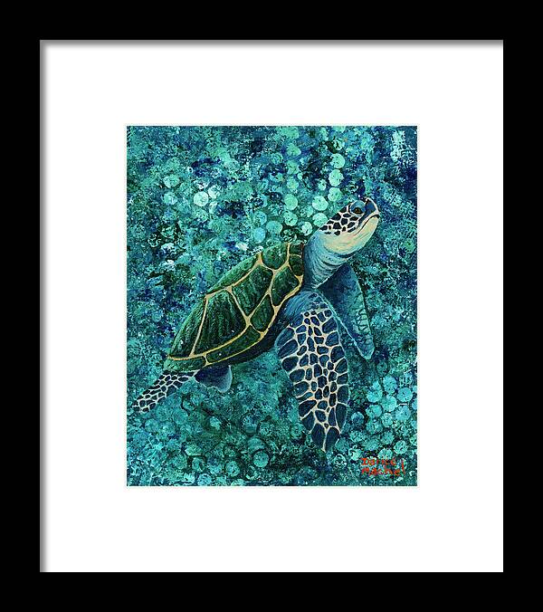 Animal Framed Print featuring the painting Honu In The Deep Blue Sea by Darice Machel McGuire