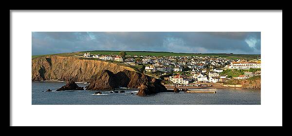 Coast Framed Print featuring the photograph Hope Cove village bay south devon coast panorama by Sonny Ryse
