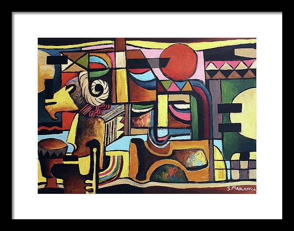 African Framed Print featuring the painting Horn Of Hope by Speelman Mahlangu 1958-2004