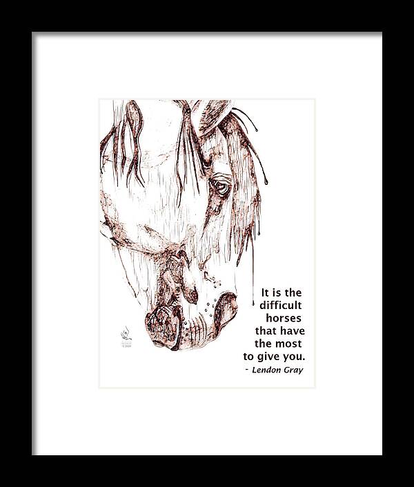 Horsehead Study Framed Print featuring the mixed media Horse Head Study with Quote by Equus Artisan