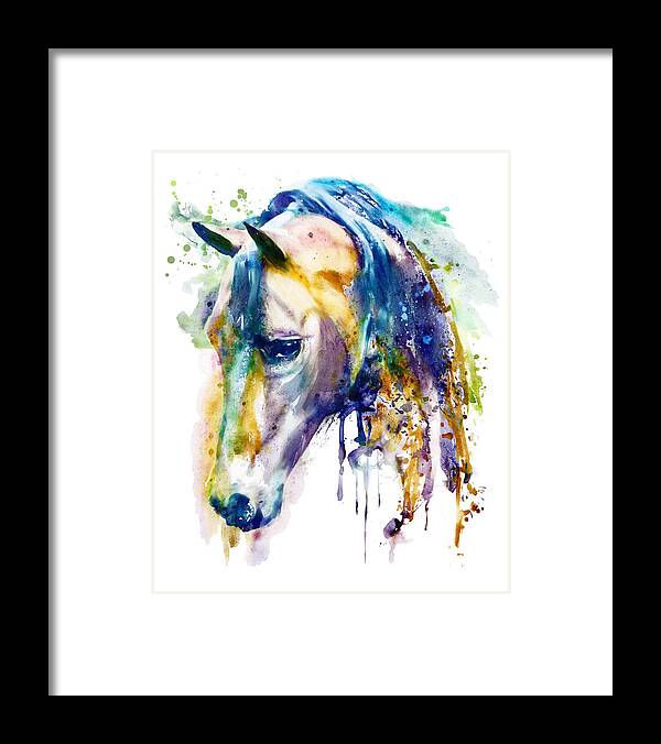 Horse Head Framed Print featuring the painting Horse Head watercolor by Marian Voicu