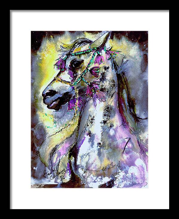 Horses Framed Print featuring the painting Horse Portrait Arabian with Head dress by Ginette Callaway