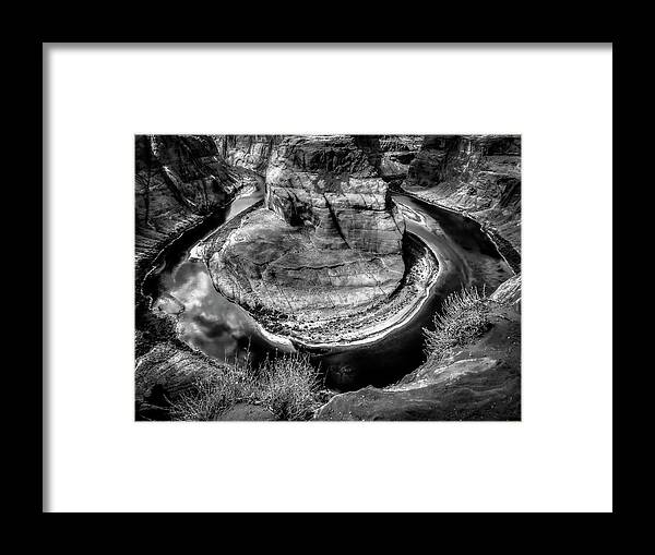 Horse Shoe Bend Framed Print featuring the photograph Horse Shoe Bend BW by Michael Damiani