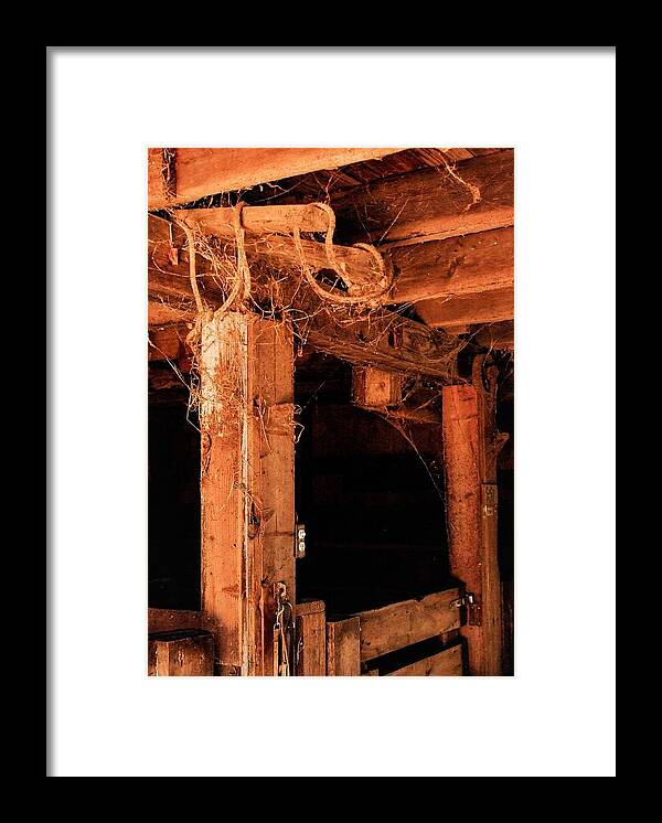 Horse Stable Wood Sepia Web Framed Print featuring the photograph Horse Stable by John Linnemeyer