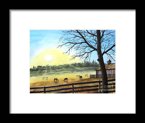 Horses Framed Print featuring the painting Horses at Sunrise by Joseph Burger