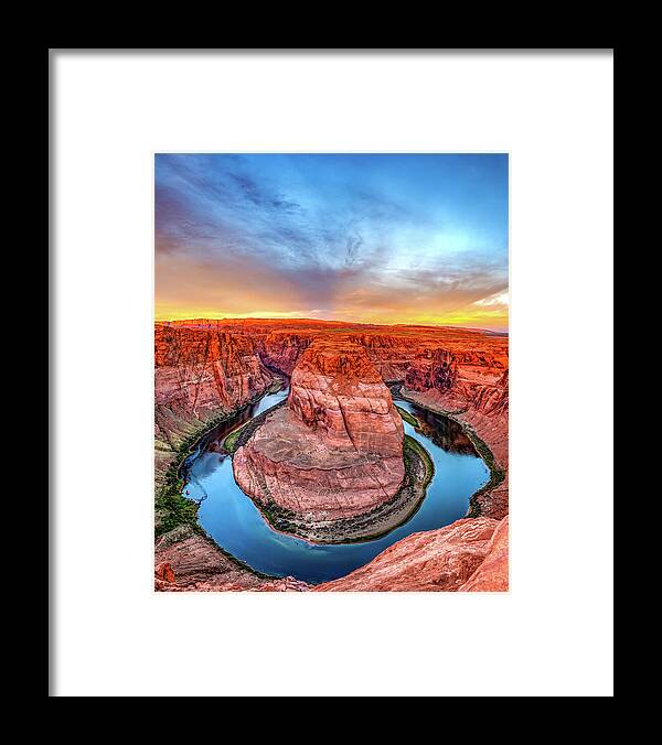 Horseshoe Bend Framed Print featuring the photograph Horseshoe Bend and Colorado River Sunrise by Gregory Ballos