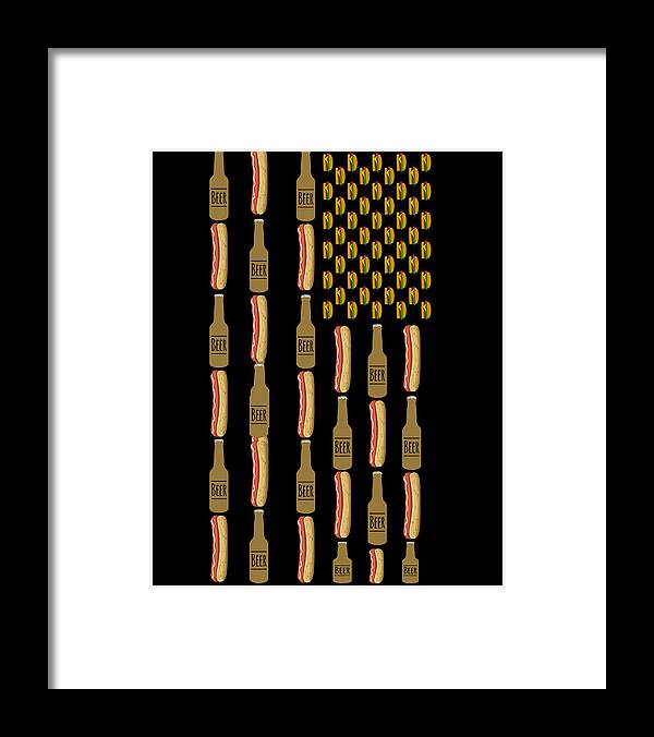 Funny Framed Print featuring the digital art Hot Dogs Beer Flag 4th of July by Flippin Sweet Gear