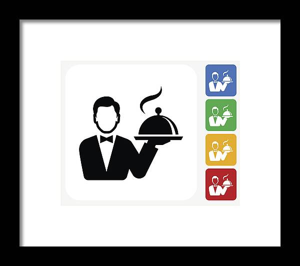 White Background Framed Print featuring the drawing Hotel Room Service Icon Flat Graphic Design by Bubaone