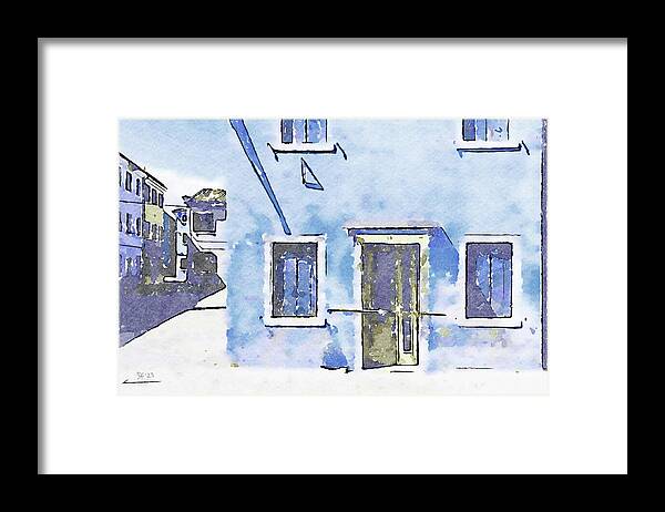 House Framed Print featuring the digital art House with Blue Shutters by Shelli Fitzpatrick