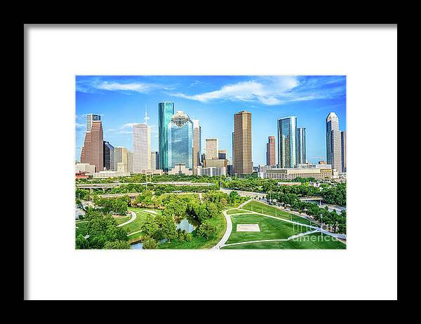 Texas Framed Print featuring the photograph Houston Skyline Aerial View by Bee Creek Photography - Tod and Cynthia