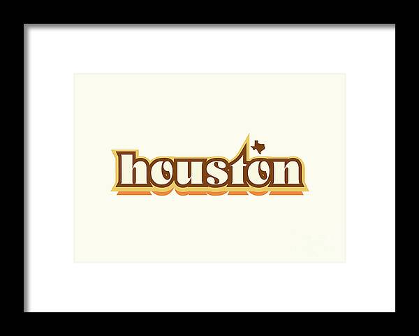 Jan M Stephenson Designs Framed Print featuring the digital art Houston Texas - Retro Name Design, Southeast Texas, Yellow, Brown, Orange by Jan M Stephenson