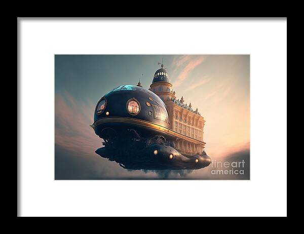 Hovering Ufo Framed Print featuring the mixed media Hovering UFO XIII by Jay Schankman