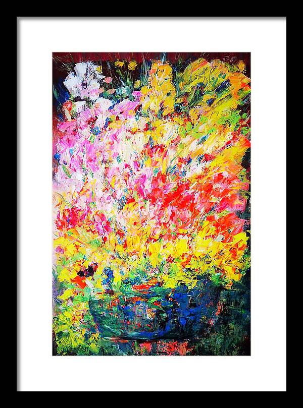 Expressionist Abstract Still Nature. Textured Abstract Painting. Acrylic On Canvas. Deep Edge Gallery Canvas. Floral Abstract Composition. Still Nature Abstract. Framed Print featuring the painting How many roses ? by Jarek Filipowicz