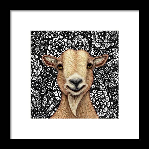 Nigerian Dwarf Goat Framed Print featuring the painting Howie Floral Tapestry by Amy E Fraser