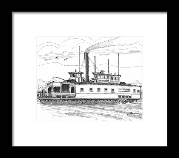 Geo H Powers Framed Print featuring the drawing Hudson River Steam Ferry Boat Geo H Powers by Richard Wambach