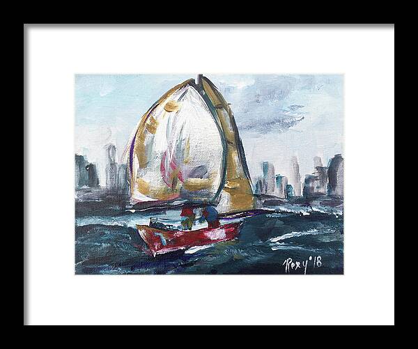 Big Sail Framed Print featuring the painting Hudson Sailing by Roxy Rich