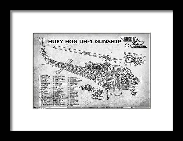 Bell Huey Uh-1 Hog Framed Print featuring the digital art Huey UH-1 Hog - Art by Tommy Anderson
