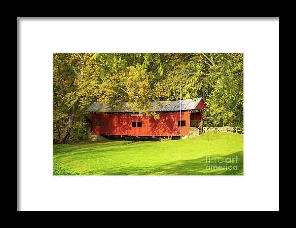 Hughes Bridge Framed Print featuring the photograph Hughes Covered Bridge, Washington County, PA by Sturgeon Photography