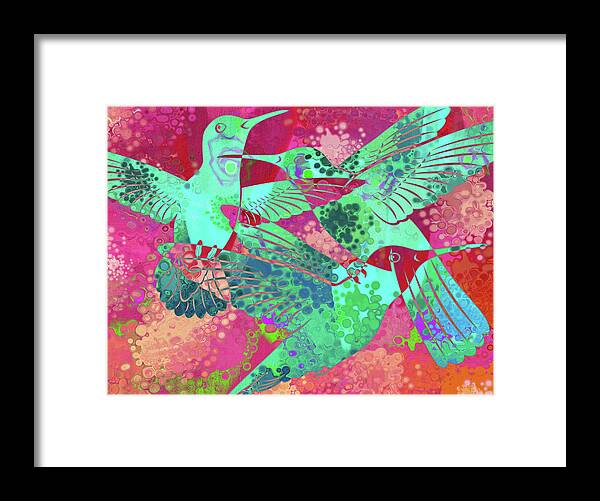 Humming Birds Framed Print featuring the digital art Hummers by Sandra Selle Rodriguez