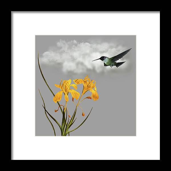 Hummingbird Framed Print featuring the digital art Hummingbird In The Garden Pane 5 by David Dehner