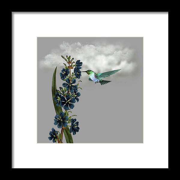 Hummingbird Framed Print featuring the digital art Hummingbird in the Garden Pane 1 by David Dehner