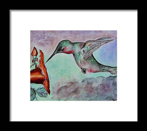 Fine Art Framed Print featuring the mixed media Hummingbird Signature by Tara Strange Dunbar