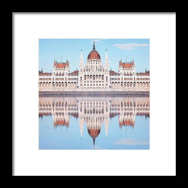 Architecture Framed Print featuring the photograph Hungarian Parliament Reflection by Manjik Pictures